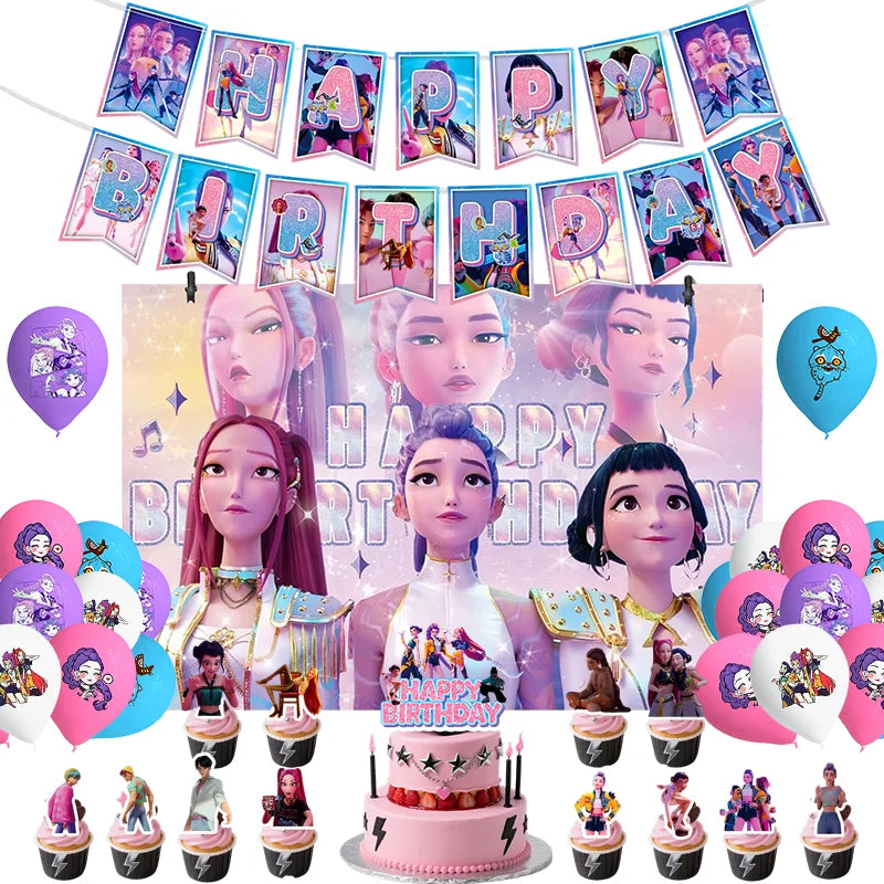 Kpop Demon Hunter Geburtstag Party Dekoration Geschirr Thema für Mädchen Event liefert Kuchen Topper Candy Box Teller Tassen Servietten