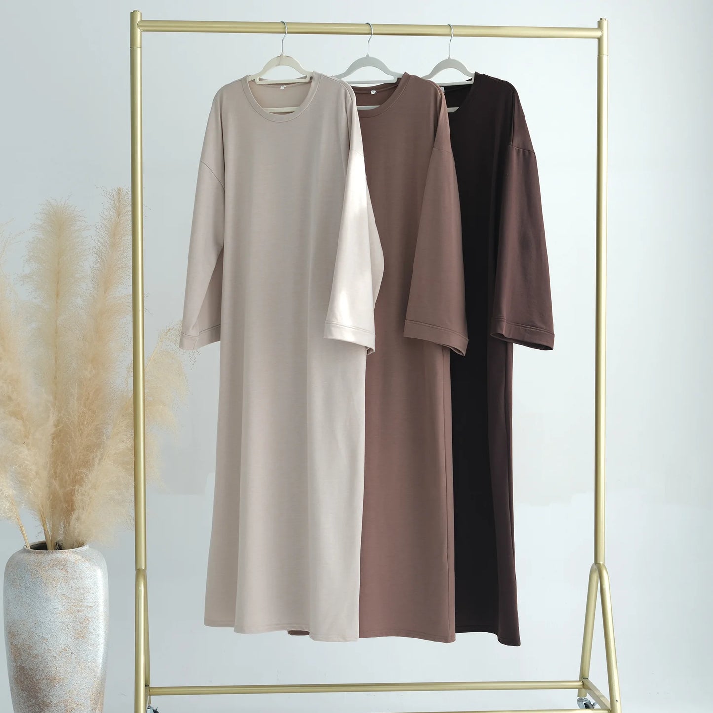 2024 New Modest Dress Solid Color Inner Dresses Muslim Women Dubai Abaya Eid Ramadan Islam Clothing Turkey Arabic Robe.