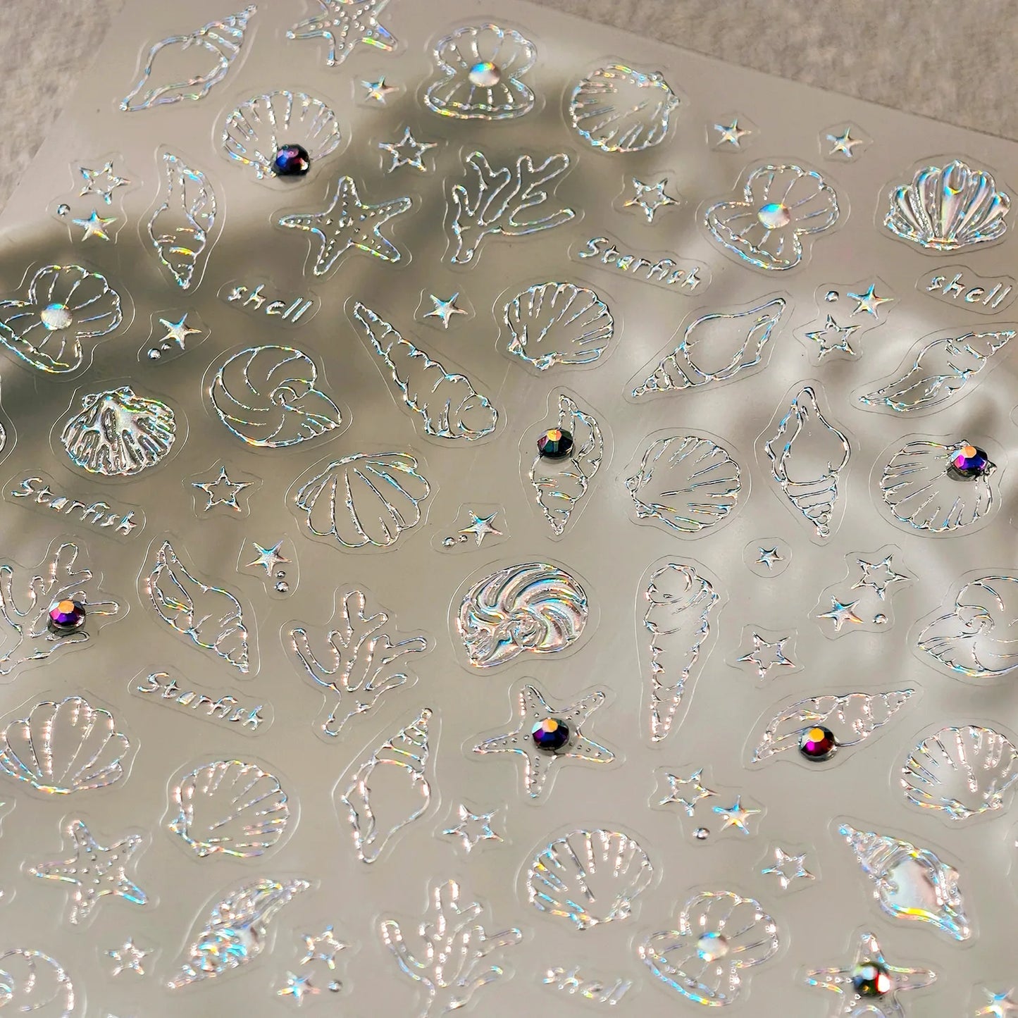 Ocean Theme 5D Nail Sticker Summer Beach Seashells Starfish Conch Scallop Shell Coral Self Adhesive Decoration Manicure Decal