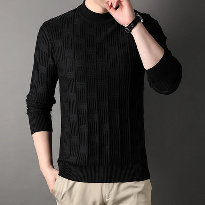 Luxury high-quality round neck exquisite plaid knitted sweater men's autumn and winter new casual warm comfortable pullover.