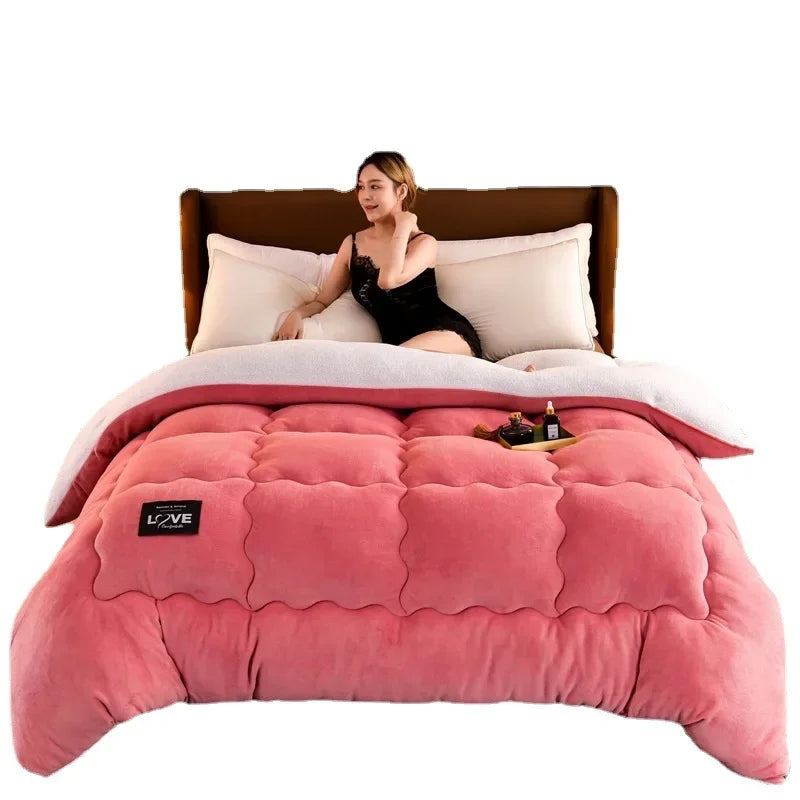 New Super Warm Lamb Wool Quilt Winter Thickened Cotton Quilt Warm Cotton Double sided Velvet Soft Extra Large Blanket.