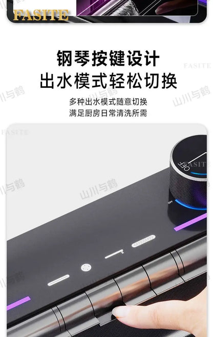 Waterfall kitchen sink nano thickened digital display honeycomb household single slot