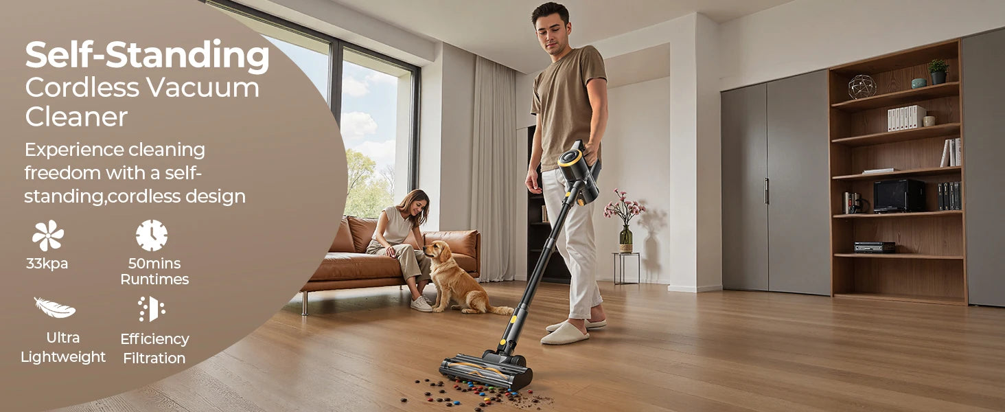 Lubluelu P3 Cordless Vacuum Cleaner 33Kpa Strong Suction 50Min Runtime Self-Standing for Hard Floor Carpet Pet Hair Removal.