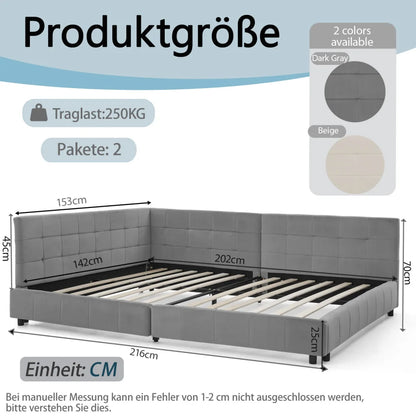 Modernes Einzelbett 90*200 cm, hautfreundliches Samtdesign, Babybett mit hoher Rückenlehne, Beige und Dunkelgrau (ohne Matratze)