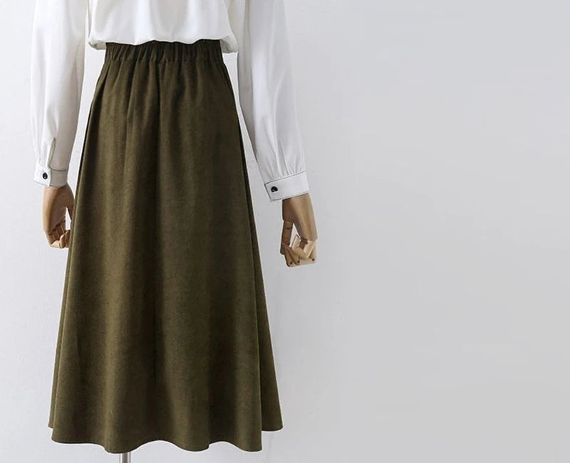 Preppy Style Vintage Long Skirts Women High Waist Sweet Loose A Line Skirt Lace Up Retro Fall Winter Female Elegant Long Skirts