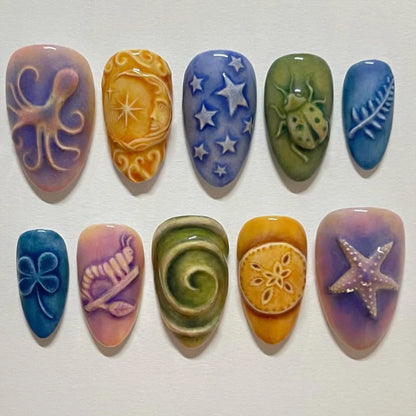 24pcs Flower Print Press on Nails Wine Red Blush Almond False Nail Tips Wearable Reusable Summer Spicy Girl Fake Nails.