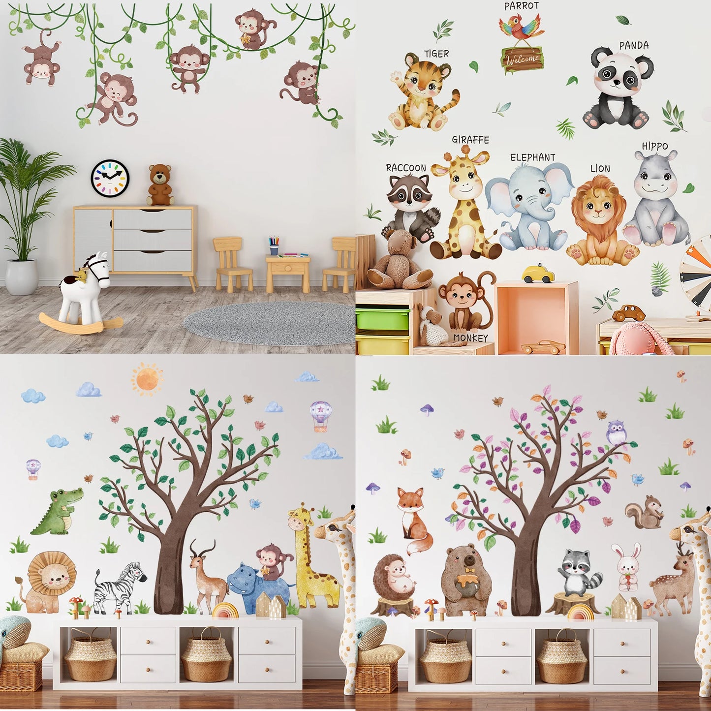 Safari Jungle Woodland Animals Wall Decals Wall Stickers for Boys Girls Baby Nursery Kids Bedroom Living Room Classroom Decor.