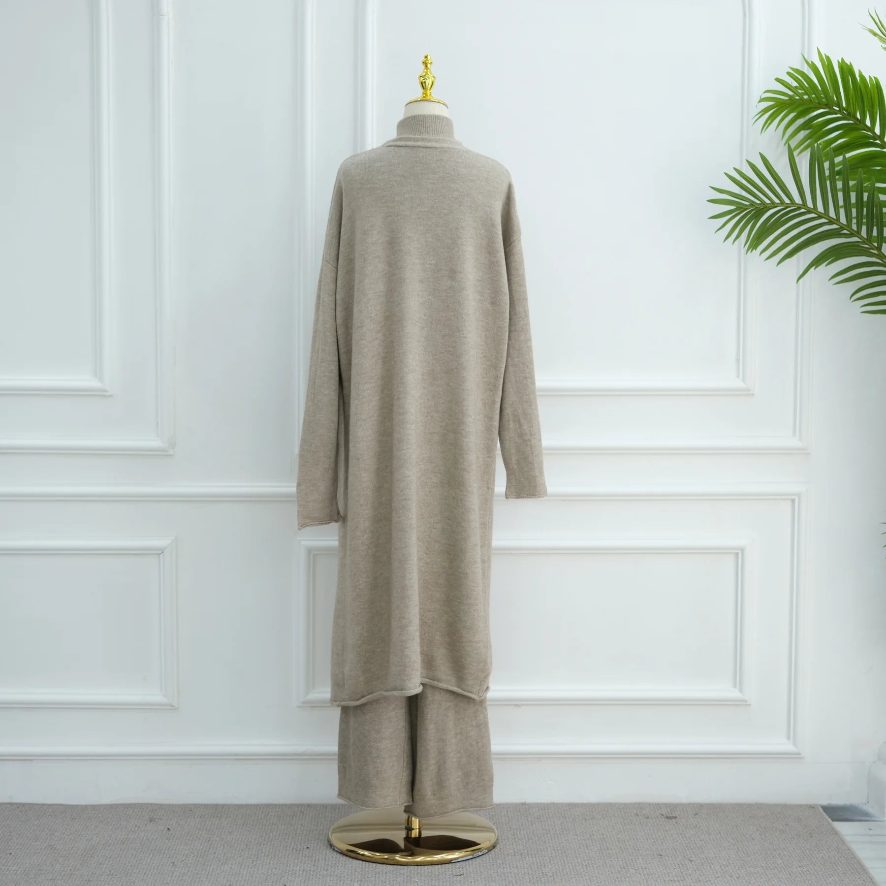 Winter Thicken 3 Piece Muslim Sets for Women Knit Tops Pants Islamic Outfit Sweater Dress Dubai Abaya Kaftan Musulmane Ensembles.