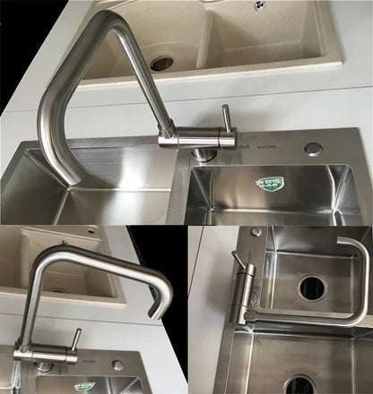 Stainless Steel Kitchen Faucet Lead-Free Folding Mixer 360 Degree Swivel Single Handle Nickel Kitchen Sink Taps
