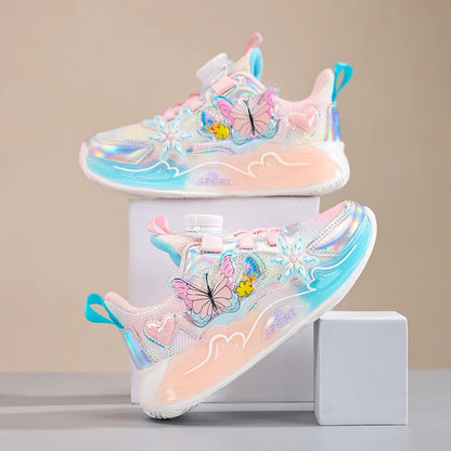 Cute Girls Sneaker Children Shoes Pink Purple Butterfly Printed Kids School Running School Sneaker Sports Tennis Shoes for girl.