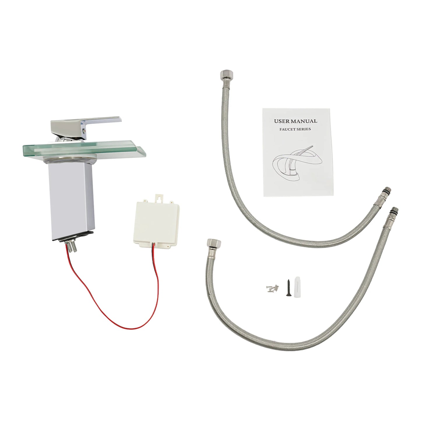 Smart Bathroom Faucet with Temp Light, Anti-Scald LED Indicator, Brass Construction, Waterfall LED Faucet, LED Color Changing