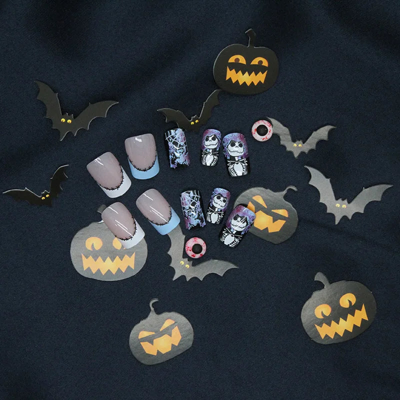 24pcs Fake Nails with Halloween Design Featuring Spider Webs and Ghosts To Create A Mysterious Holiday Atmosphere Press-on Nails.