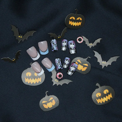 24pcs Fake Nails with Halloween Design Featuring Spider Webs and Ghosts To Create A Mysterious Holiday Atmosphere Press-on Nails.