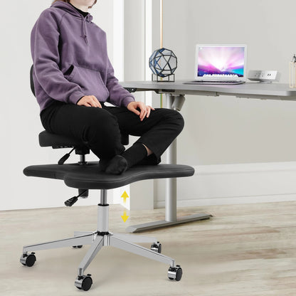 Cross Schreibtischstuhl mit Lordosenstütze |   Ergonomischer Bürostuhl |   Sitzhöhe und Fußpolster, verstellbarer Meditationsstuhl/Schwarz/Weiß