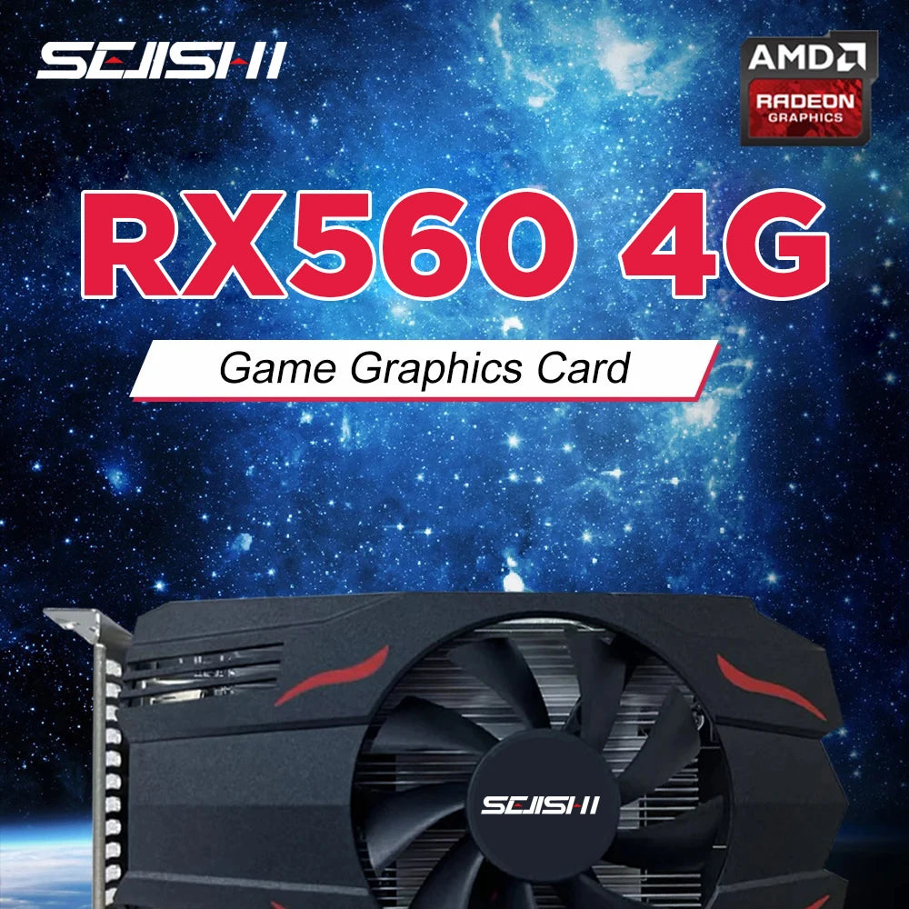 SEJISHI Video Card RX560 4G D5 Graphics Cards 128Bit GDDR5 AMD GPU RX560 4GB Gaming Card placa de video Diy Gaming Computer.
