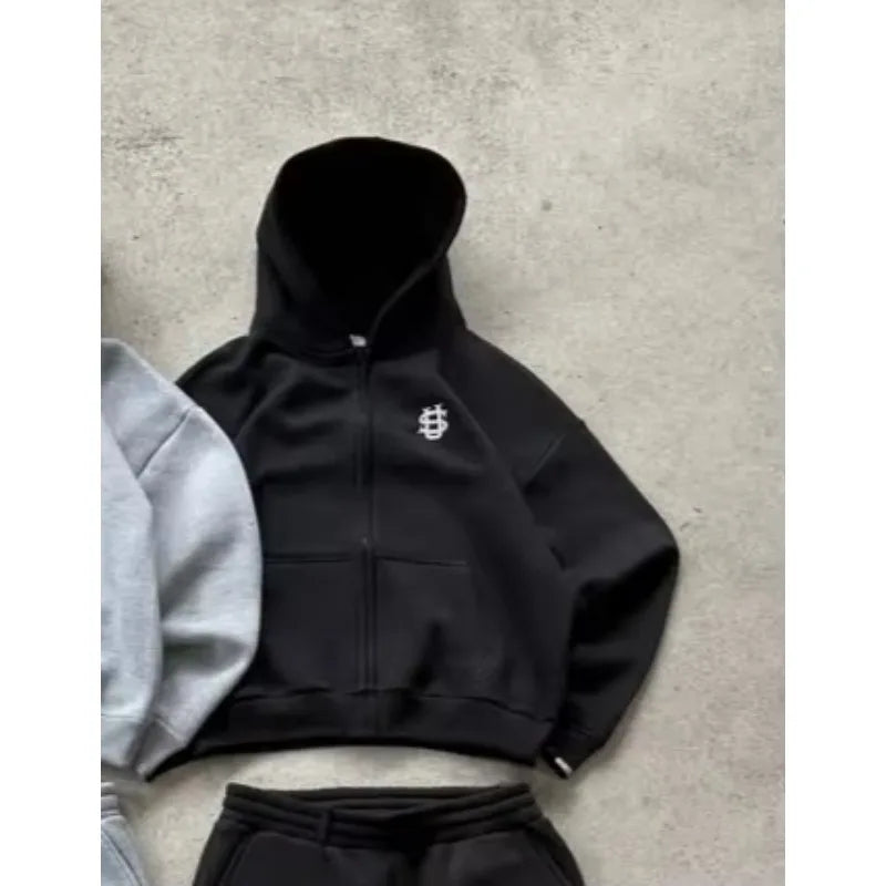 Men and women suits embroidered hoodies loose zipper cardigan personality long-sleeved pants street wear hot sale.