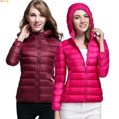 Winter Women's Light Down Hooded Jacket,Red Blue Khaki Green Available,European Size S-XXL,Women Coats.