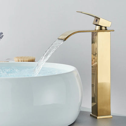 Quyanre Matte Black Waterfall Basin Faucet Single Handle Mixer Hot Cold Water Basin Crane Tap For Bathroom Wash Basin Mixer Tap