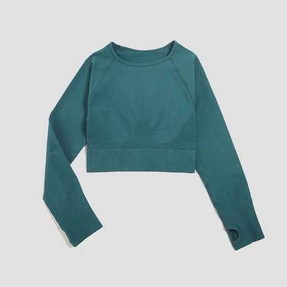 Women's Shirt Seamless Crop Top Fitness Shirts Long Sleeve Sports Top Woman Yoga Tops Activewear With Thumb Hole Sportswear