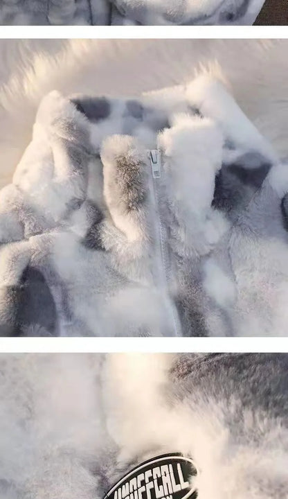 Neue frauen Tie Dye Lamm Fleece Jacke Herbst Winter Zipper Oberbekleidung Warme Plüsch Jacken Harajuku Casual Lose Weibliche Dicken Mantel