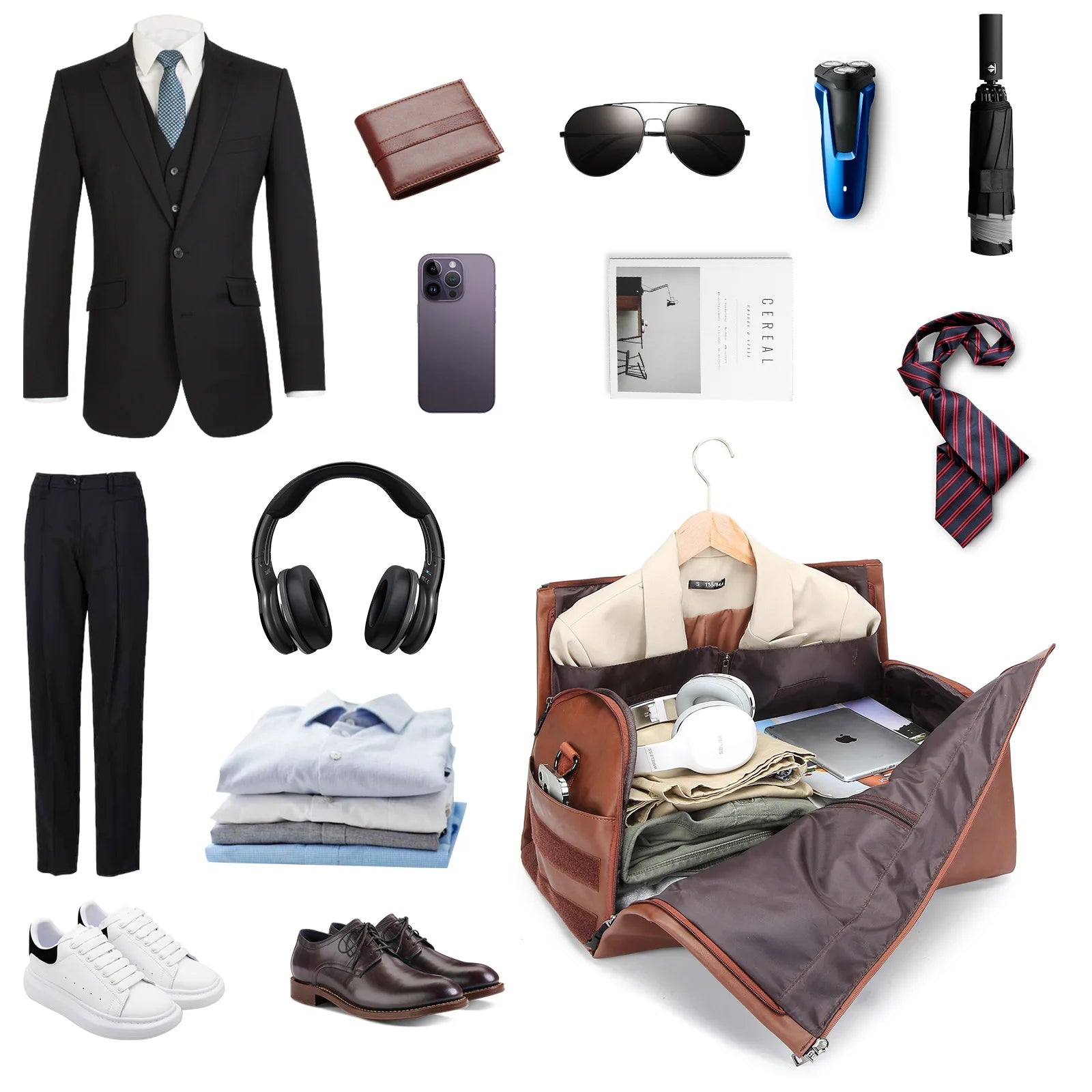 2025, neue wasserdichte Leder-Tasche mit großer Kapazität, abnehmbarer Trolley-Handtasche, Anzug, Kleidung, Reisetasche, Business, umwandelbare Gepäcktasche.