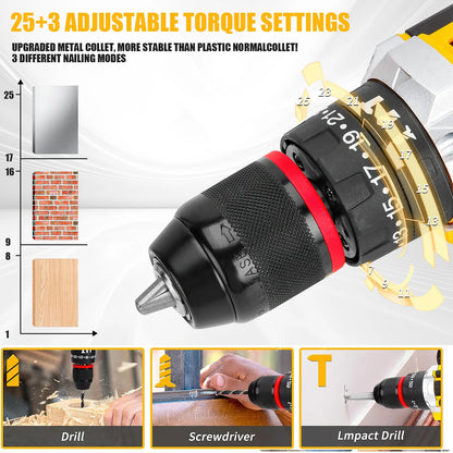 21V45Nm Akku-Bohrschrauber-Set, 120 Stück, mit Schlagschrauber, Metall-Schlüsselloses Bohrfutter, 3828 Positionskupplung für DIY-Profi-Werkzeugsatz