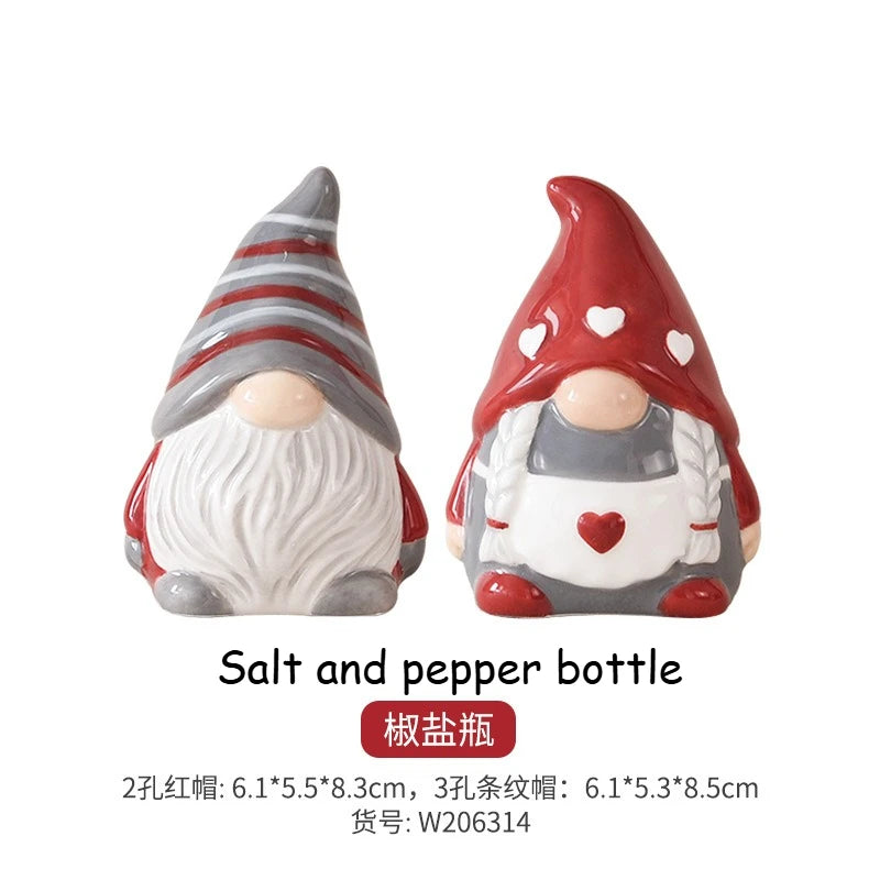 Nordic Stitching Santa Claus Dishes Plates Tableware Set Embossed Sealed Jar Seasoning Jar Western Ceramic Flat Plate Cup