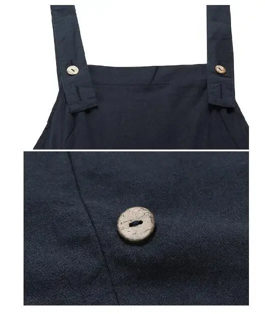 New 2021 Women's Solid Color Sleeveless Side Button Wide Leg Pocket Casual Jumpsuit Comfortable One-Piece Suiting Pants.