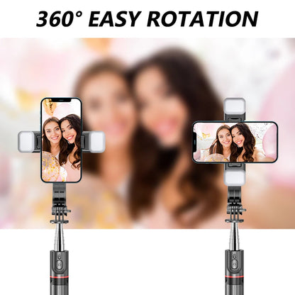 L13D Selfie Stick 1160mm with Wireless Bluetooth Double Fill Light Extended Tripod with Remote Shutter for Android IOS Cellphone.