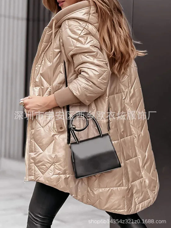 Herbst Winter 2025, neue Mode für Damen, lässig, trendig, täglich, einfach, Basic, langärmelig, mit Kapuze, Steppmäntel, weibliche Kleidung, Parkas