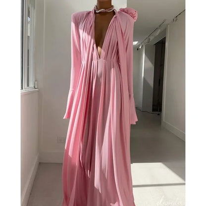 Elegante Y2K Mode Lange Flare Hülse V-ausschnitt Floral Schlitz Party Abendkleid Robe Vintage Frauen Falten Langes Kleid