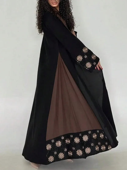 Middle Eastern Printed Floral Abaya Muslim Women Full Sleeve Loose Open Front Abayas Elegant Kaftan Jilbabs Islamic Maxi Dresses.