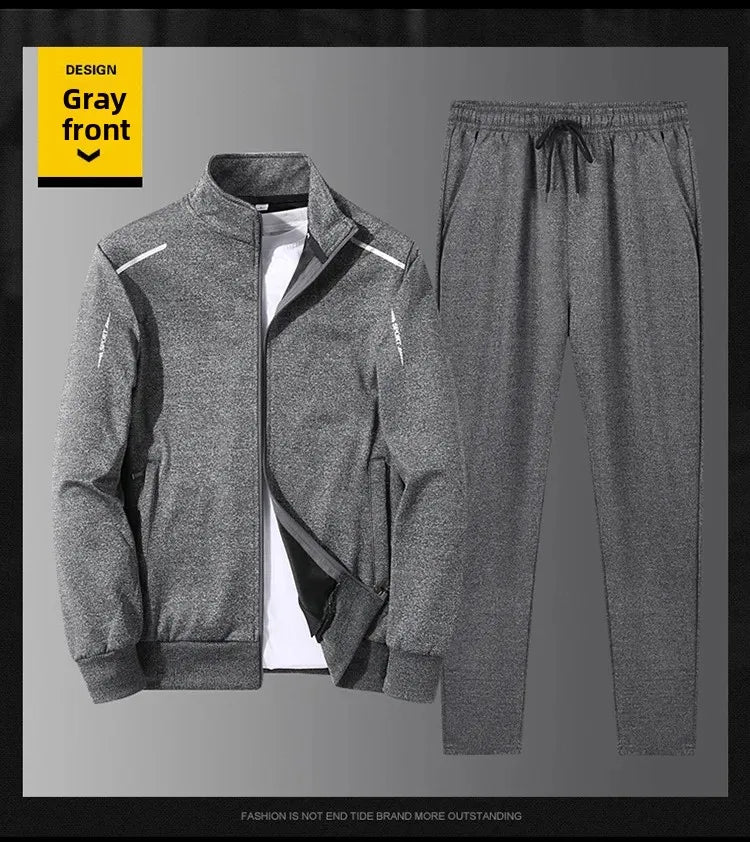 Men's Sportswear Set Spring Autumn Loose Stand Collar Two Pieces Casual Running Outfit Dad Clothes Comfortable Fitness Apparel.