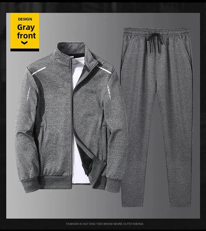 Men's Sportswear Set Spring Autumn Loose Stand Collar Two Pieces Casual Running Outfit Dad Clothes Comfortable Fitness Apparel.