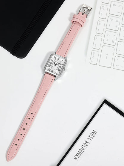Fashion Rectangle Quartz Wrist Watch for Women Luxury Brand Roman Dial Leather Strap  Ladies Watches Clock