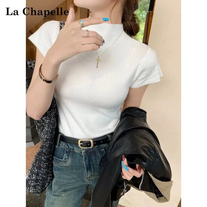 2025 grundlegende Rollkragen Solide Dünne Sommer Pullover Frauen Weibliche Gestrickte Pullover Dünne Kurzarm Bodycon Pullover.