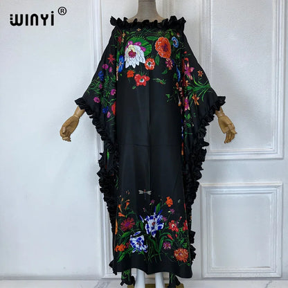WINYI Middle East Print kaftan fashion african clothing beach outfits for women evening maxi dress muslim abaya dubai luxury.