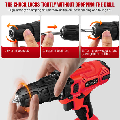 BRIEFNESS 21 V Akku-Bohrschrauber, 45 Nm, Elektroschrauber, Schnellspannbohrfutter, 2 Gänge, Geschwindigkeit, kabelloses Power-Treiber-Set mit Tragebox