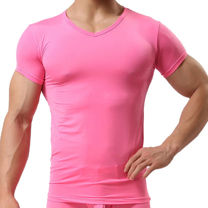 Ice Silk T Shirt for Men Summer Breathable Short Sleeve Tops Men's Quick Dry T-shirt Trainer Slim Tops