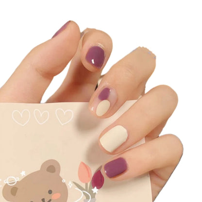 24Pcs/Set White Wave Minimalist Style Fake Nails Full Coverage Adhesive Artificial Wearing False Nails French Press on Nail Tips