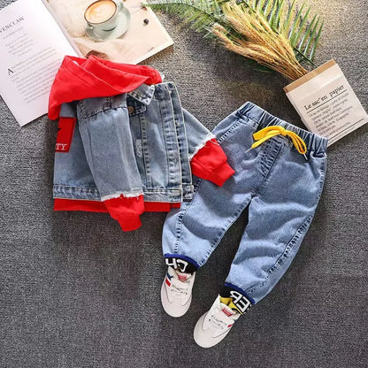 2024 Autumn Winter Boys Jean Set Jacket New Cowboy Jeans Suit Jacket Handsome Children Clothing.