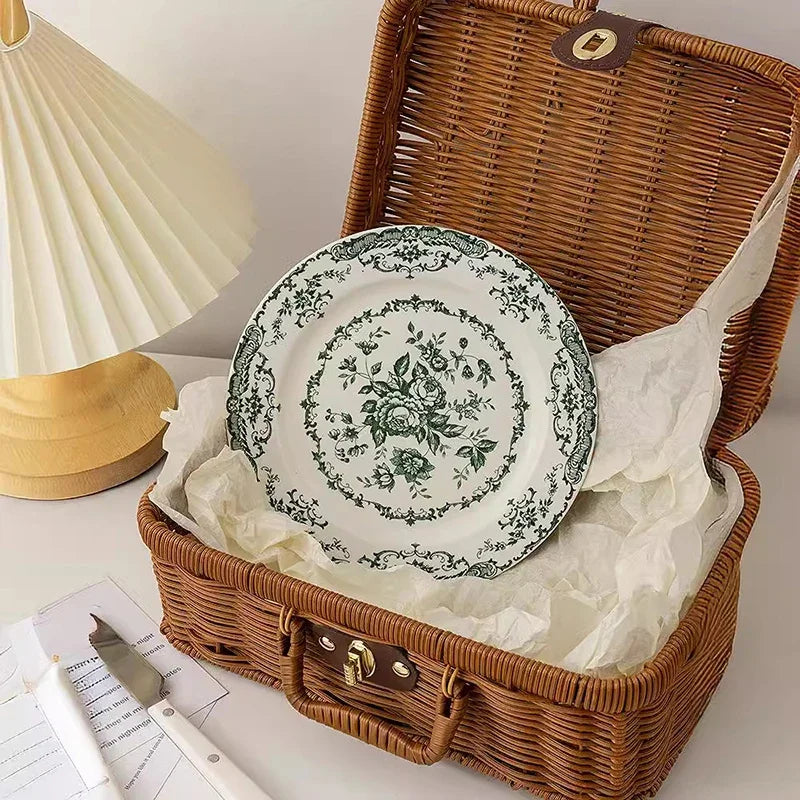 8/10Inch French Vintage Rose Ceramic Plate European Style Dinner Dishe Plates Salad Dessert Dinner Dish Household Art Tableware.