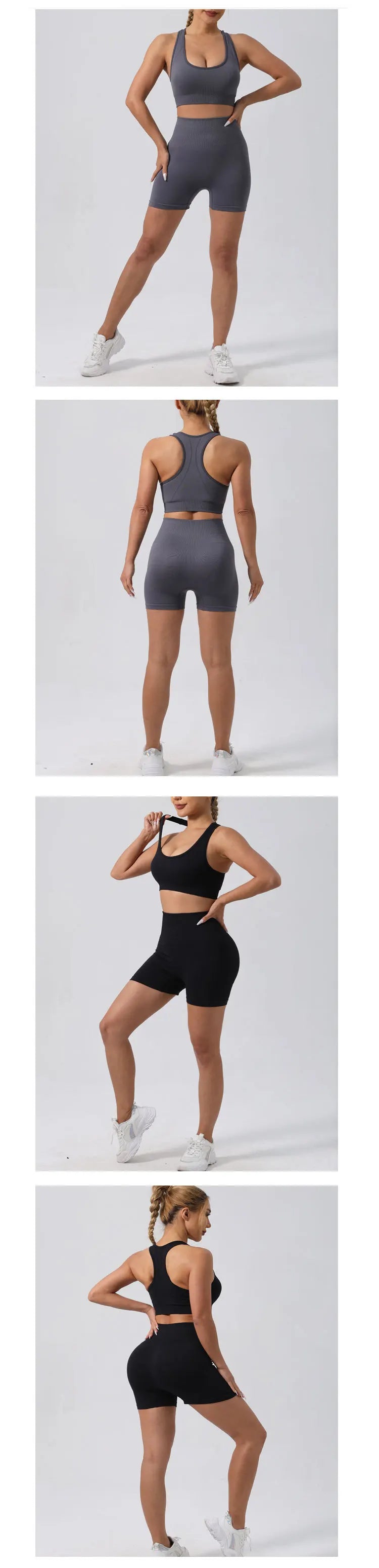 High Waist Nylon Seamless Knitted Yoga Wear Fitness Sportswear Quick Dry Breathable Butt Lifting Slimming Exercise Set.