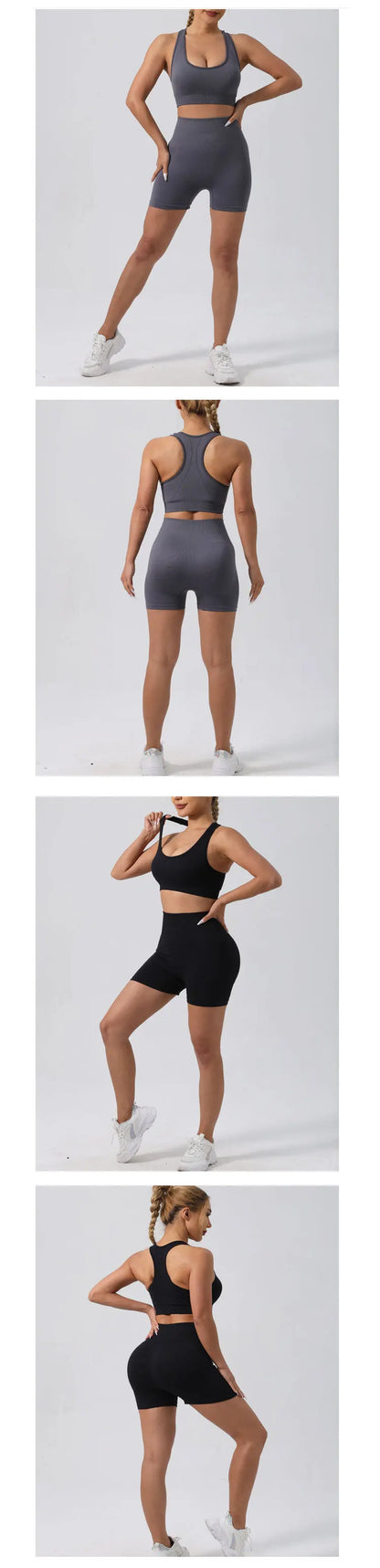 High Waist Nylon Seamless Knitted Yoga Wear Fitness Sportswear Quick Dry Breathable Butt Lifting Slimming Exercise Set.