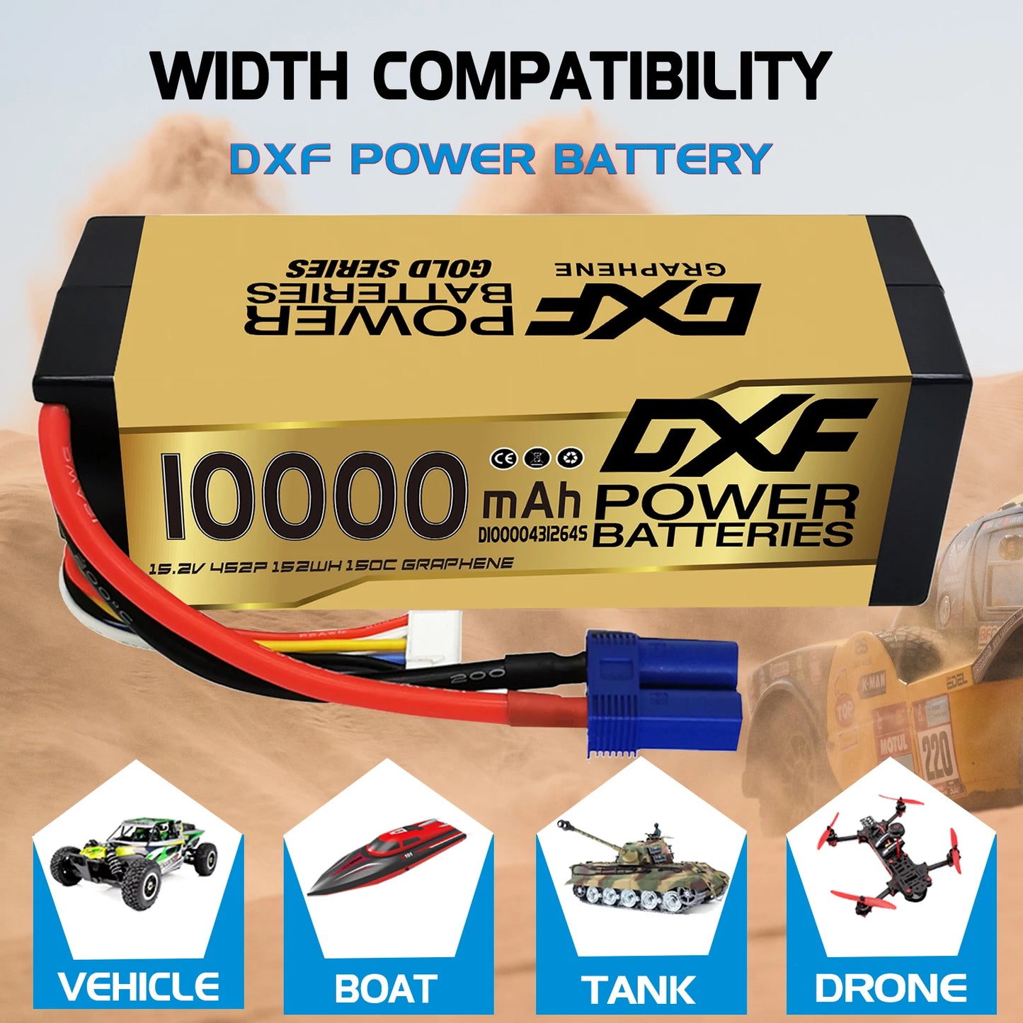 DXF 4S Lipo Battery 15.2V 10000mAh 150C Hard Case Battery with XT90 Connector for Car Truck Tank RC Buggy Truggy Racing Hobby.