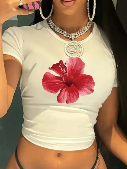 Y2k 2000er Jahre Floral Red Flower Crop Top Weste Damen Print Rundhals ärmelloses Shirt abgeschnittenes T-Shirt Sexy