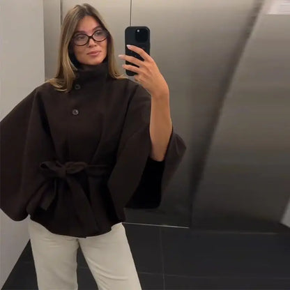 Mode Stehen Kragen Frauen Mantel mit Gürtel Casual Langarm Weibliche Lose Jacken Elegante Herbst Neue Feste Dame Oberbekleidung Straße.