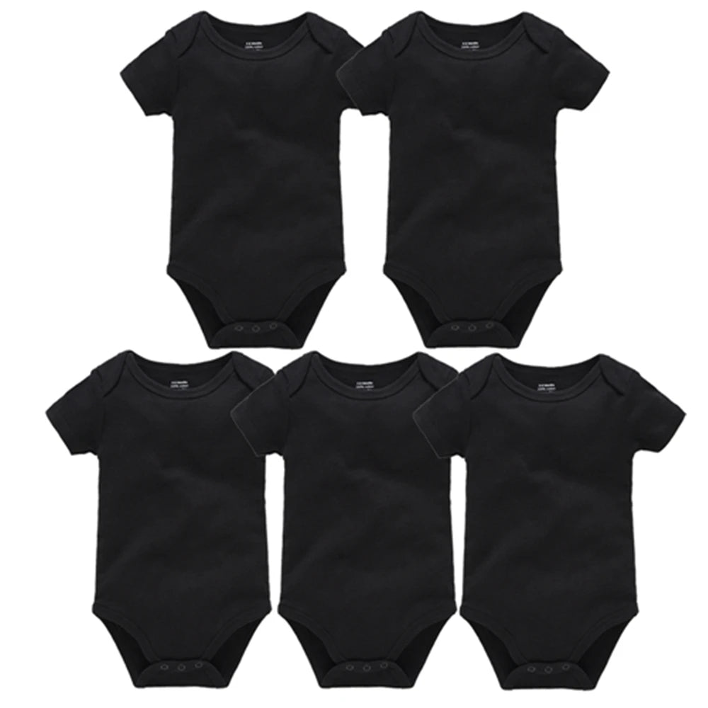 2025 Sommer Unisex Baby Body 0-24 Monate Kurzarm 100 % Baumwolle Weiß Schwarz Grau Design Säuglingskleidung