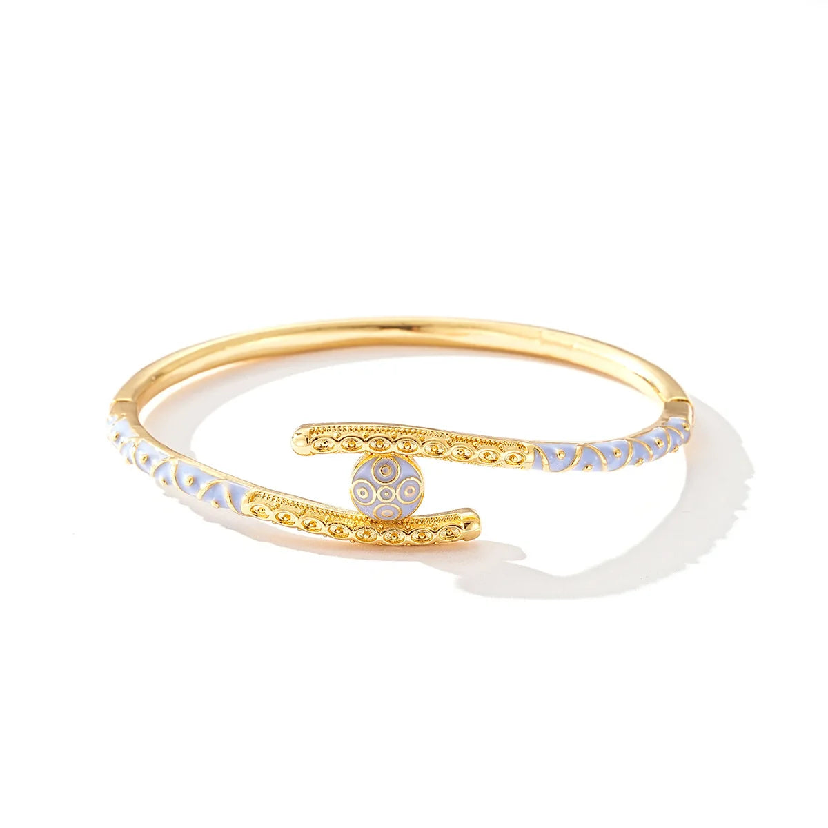 Ajojewel Golden Dubai Bride Jewelry Set Blue Enamel Bangle Ring Adjustable Bangles For Woman.