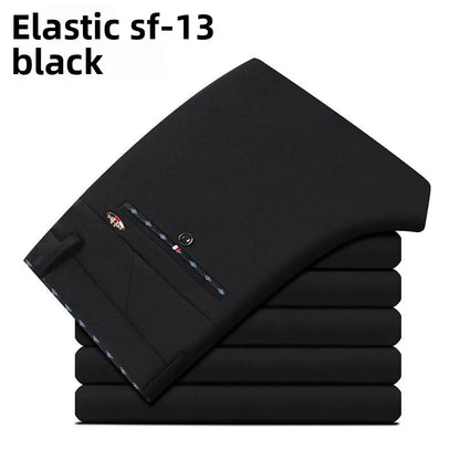 Men's Travel Dress Pants Stretch, No Iron Required Business Trousers, British Classic Slim Fit Lightweight Office Work Pants